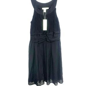 Michael K Black Halter Dress Medium NWT Ruched ALine Knee Cocktail Holiday Party